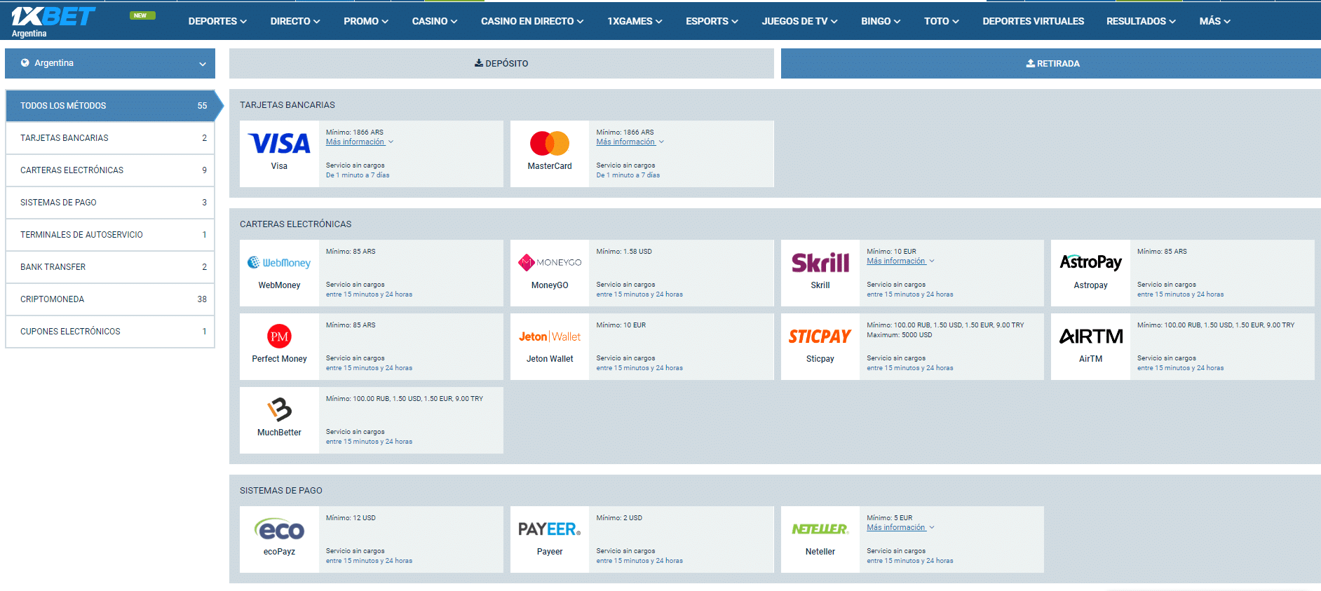 como retirar dinero de 1xbet