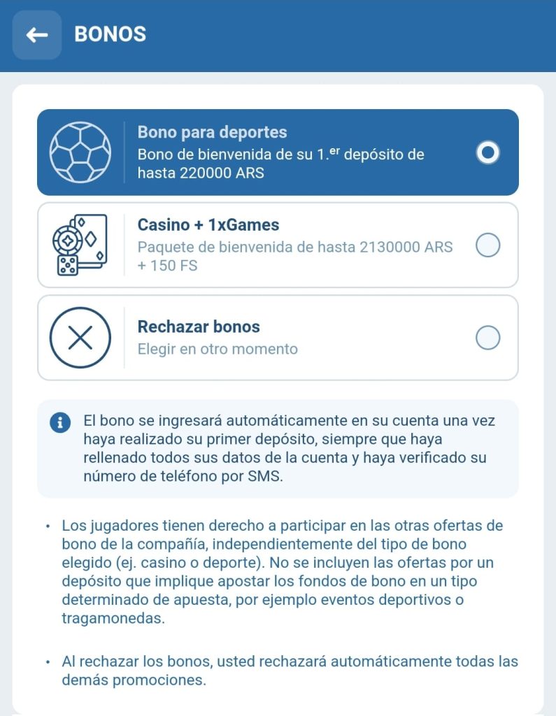 bonos por registro 1xbet