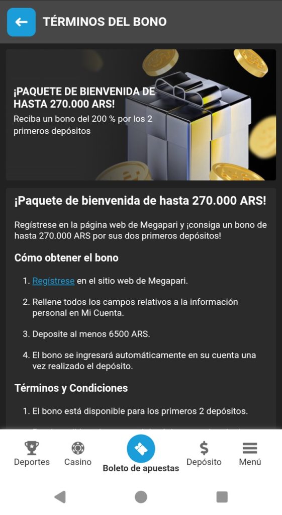 Código promocional Megapari-Bono de bienvenida-Deportes